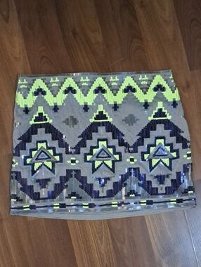 Express Sequin Mini Skirt in Gray, Neon Yellow & Navy